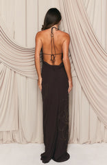 Flirt And Flutter Beaded Maxi Dress Chocolate
