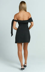 Cecilia Mini Dress Off Shoulder Tie Detail Dress in Black