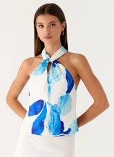 Maddox Scarf Top - Cerulean Bloom