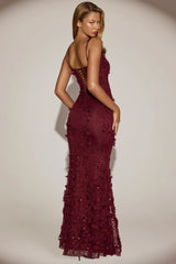 Embellished Fishtail Corset Gown in Wine Red