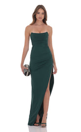Corset Strapless Maxi Dress in Green