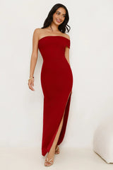 Berry Fresh Mesh One Shoulder Maxi Dress