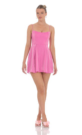 Sheen Corset A-line Dress in Pink