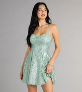 Aaliyah Glitter Mesh Lace-Up Short Dress