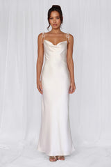 HELLO MOLLY The Penelope Cowl Satin Maxi Dress Pearl