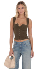 Ribbed Square Neck Top in Brown