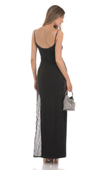 Lace Side Cutout Maxi Dress in Black