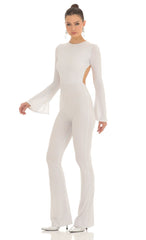 Silver Shimmer Open Back Jumpsuit in White