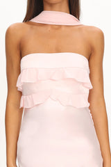 Damsel Reverse Halter Frill Trim Maxi Dress Blush